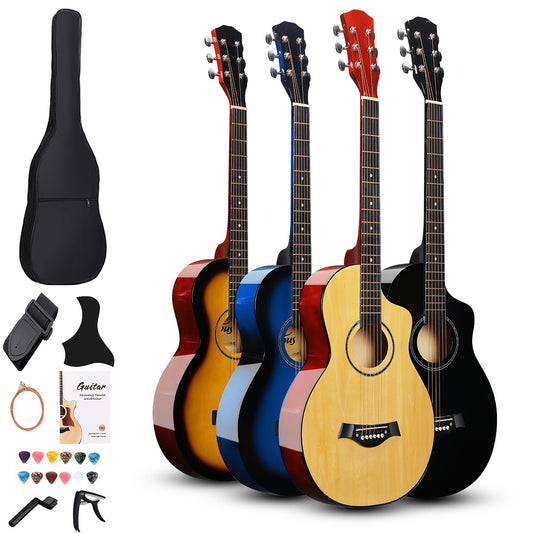 Complete Acoustic Guitar for Beginners, 38 Inches, Wooden Guitar for Novice Musicians, Suitable for Beginners, Including Guitar Strings, Guitar Bag, Capo, Finger Picks, Etc. Suitable As A Christmas Gift, Multiple ColorsAvailable