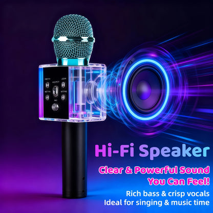 Wireless Karaoke Microphone Speaker with LED Lights And Fun Voice Changer - Portable Singing Mic for Outdoor Parties And Family Gatherings, Stereo Home Karaoke for Travel, Car, And Camping - Fun Summer Party Accessory, Birthday Gift