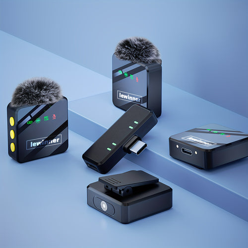 Lewinner New Wireless Lavalier Microphone, 48kHz CD Quality Sound, Professional Noise Reduction Lapel Mic, Wireless Microphone for Vlogging, for Smartphone, Tablet, Laptop.