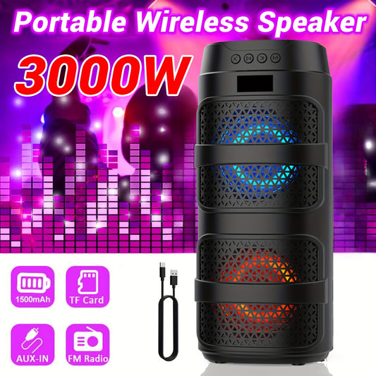 3000Watts Wireless Speakers - Portable Wireless Speaker with Party Disco Lights, Recahrgeable Battery, with Charging Cable, Ideal for Outdoor Use, Outdoor Entertainment | Colorful LED Lights | Durable Build