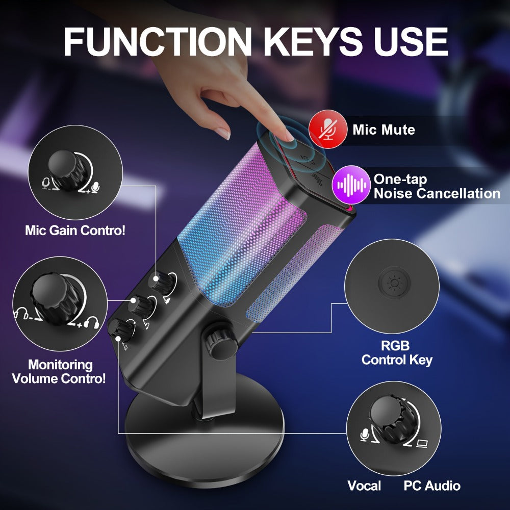 Recording Microphone, RGB, USB, Gaming, Game for Recording and Streaming