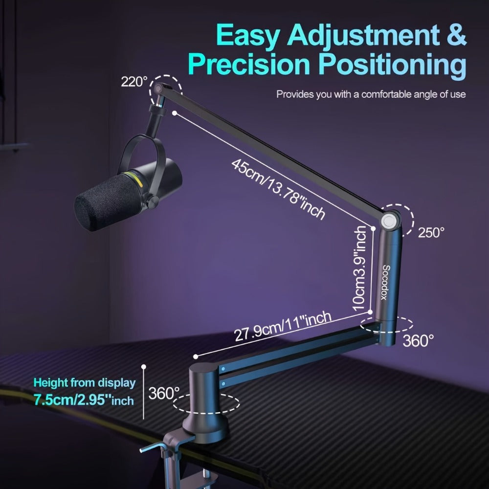 Low-Profile Microphone Boom Arm, 360-Degree Foldable Desk Mount Stand