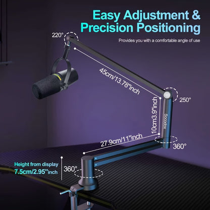 Low-Profile Microphone Boom Arm, 360-Degree Foldable Desk Mount Stand