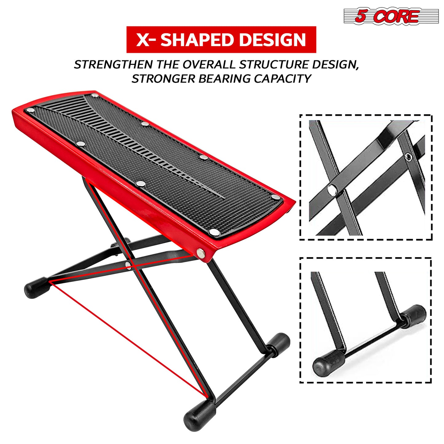5 Core Guitar Foot Stool Height Adjustable Folding Leg Rest Portable Classical Footrest