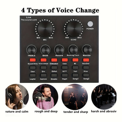 Podcast Equipment Bundle, Wired Microphone, with BM800 Podcast Microphone And V8 Sound Card, Voice Changer - Audio Interface - Perfect for Recording, Singing, Streaming And Gaming