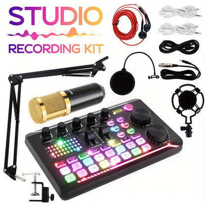 Podcast Microphone Bundle, BM-800Condenser Mic with Live Sound Card KitPodcast Equipment Bundle with Voice Changerand Mixer Functions for Pc Smartphone StudioRecording & Broadcasting