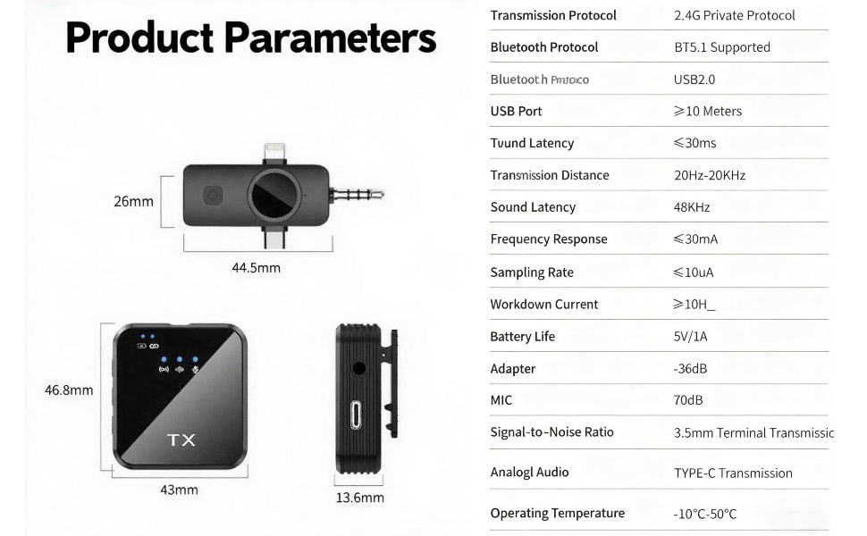 3-in-1 Mini Wireless Lavalier Microphone Compatible for iPhone/Android/Camera, - Plug & Play Lapel Mic with Noise Reduction, 328ft Range & 18H Suitable for Streaming, Vlogging, YouTube, TikTok, Podcasting, Recording