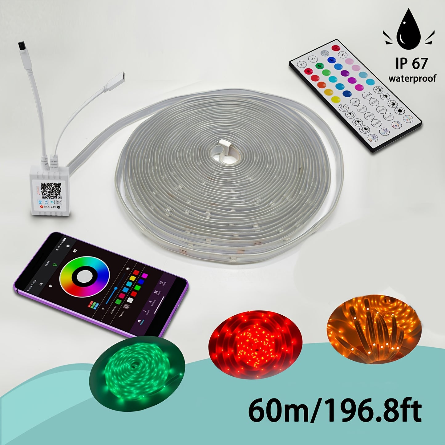 [Halloween Decor] 100ft Outdoor LED Strip Lights, Outside LED Light Strip with Remote And App Control, Exterior LED Rope Lights Music Syne RGB Strip Lights for House Party Wall Decor Halloween Decor