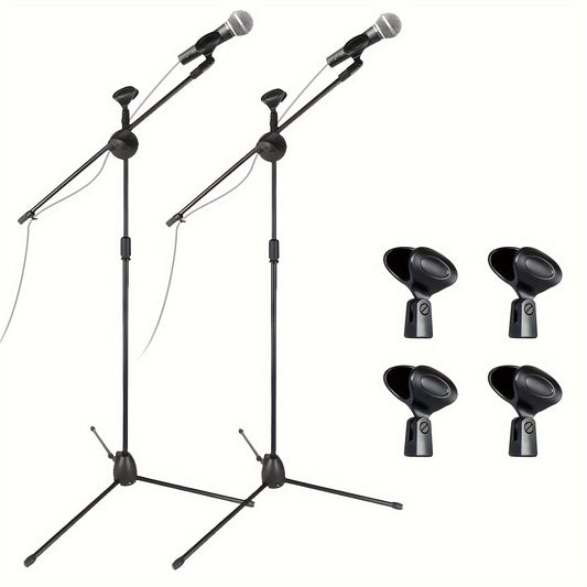 Pair of Universal Adjustable Tripod Microphone Stand - Heavy Duty Lightweight Professional Compact Extendable Floor Standing Boom Mic Holder for Singing Performance Wedding Stage Studio