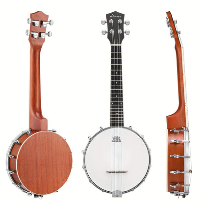 Donner Banjolele 4 String Banjo Ukulele kit Stringed Musical Instruments for Adult Beginner with Banjo Tuners, Gig Bag, Picks, Skeleton 23 Inch Sapele