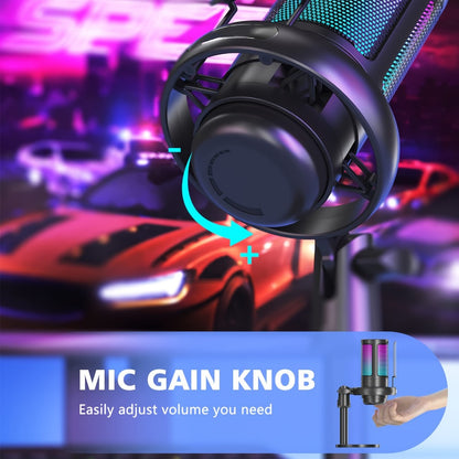 Recording Microphone, USB, RGB, USB-C, Computers, Ideal for Recording and Streaming