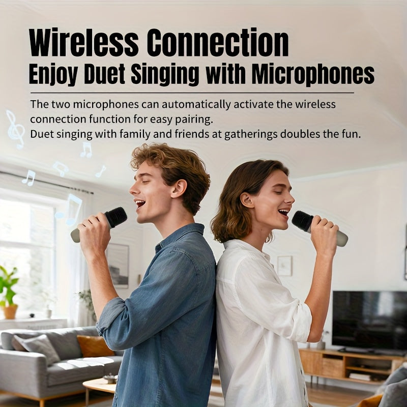 Portable Karaoke Machine with 2 Wireless Microphones & Wireless Speaker System, FM Radio, USB-C Charging, Phone Stand Compatibility - Compact Party Sound System for, Travel, Birthdays, Bars - Compatible with Smartphones/Tablets (No