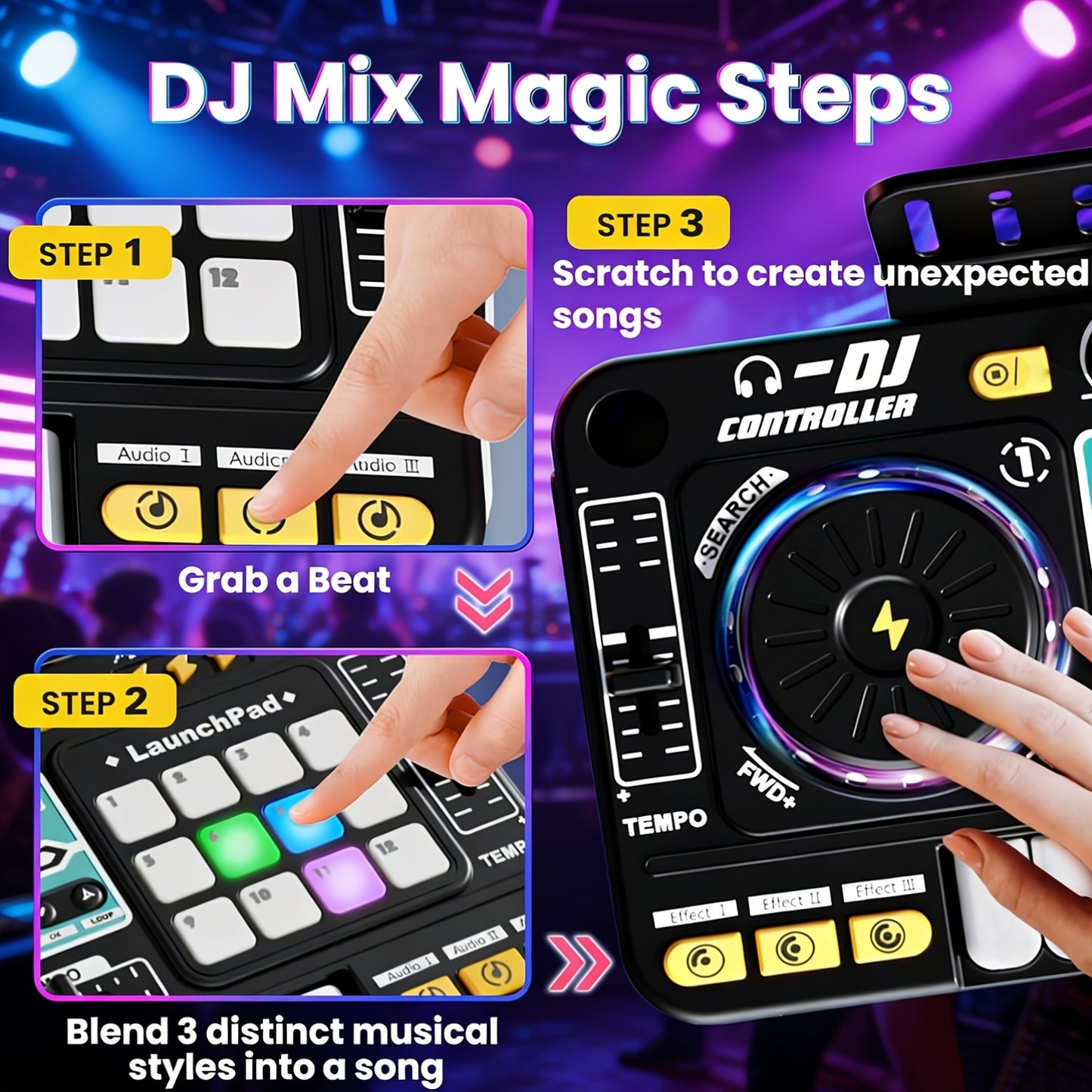 All-In-One Multi-Function DJ Mixing Controller, Equipped with an Electric Keyboard, DJ Controls, Sound Effects, And Recording Functions, Is a Perfect New Year/Birthday Gift, an Educational Toy Companion for Child