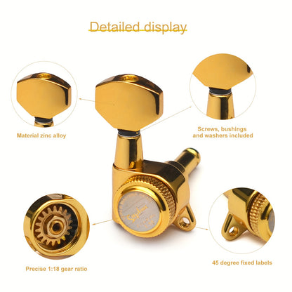 SAPHUE 6pcs Premium Guitar Locking Tuners - 1:18 Gear Ratio, Sealed Lubrication, Hexagonal Handle - Perfect for Electric, Folk And Acoustic Guitars - Available in Black, Golden, Chrome