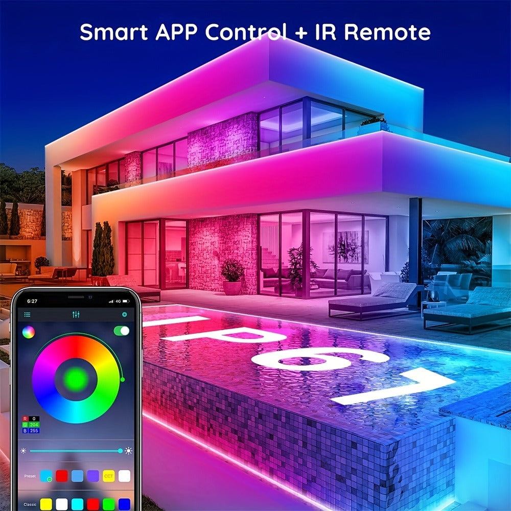 Outdoor LED Strip Lights, 100-Foot RGB Rope with App and Remote Control