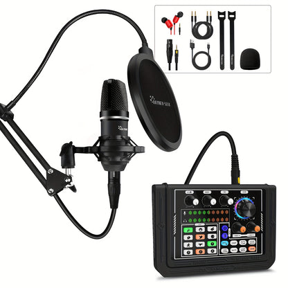 Hayner-Seek Podcast Equipment Bundle For 2 - ALL-IN-ONE Audio Interface With Sound DJ Mixer For Live Streaming/Recording/Gaming - Compatible with Phone/PC/Laptop - For Podcasters & Streamers - Perfect Gift for Content Creators