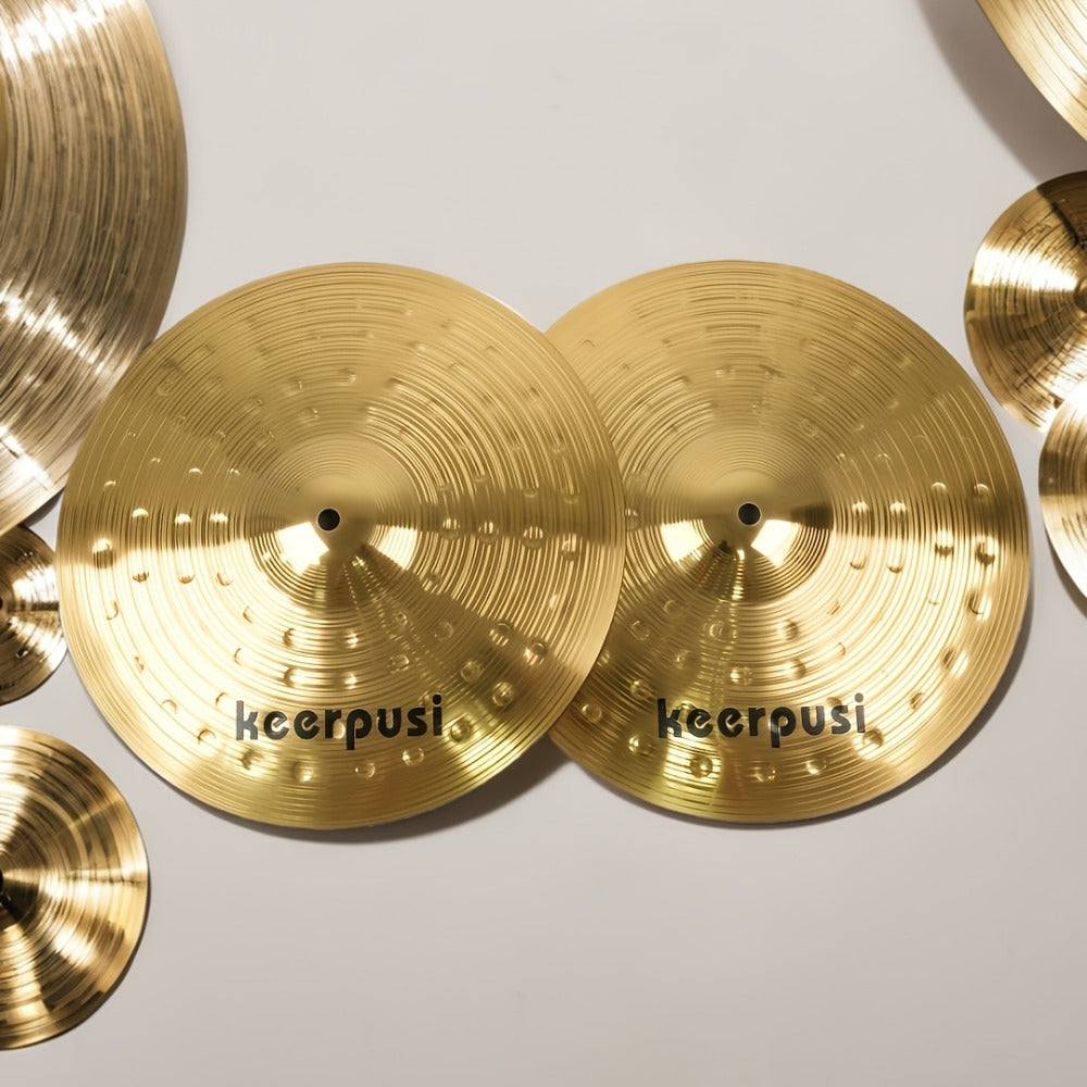 14-Inch Hi-Hat Cymbals Pair, Gold Drum Cymbal Set by Keerpusi
