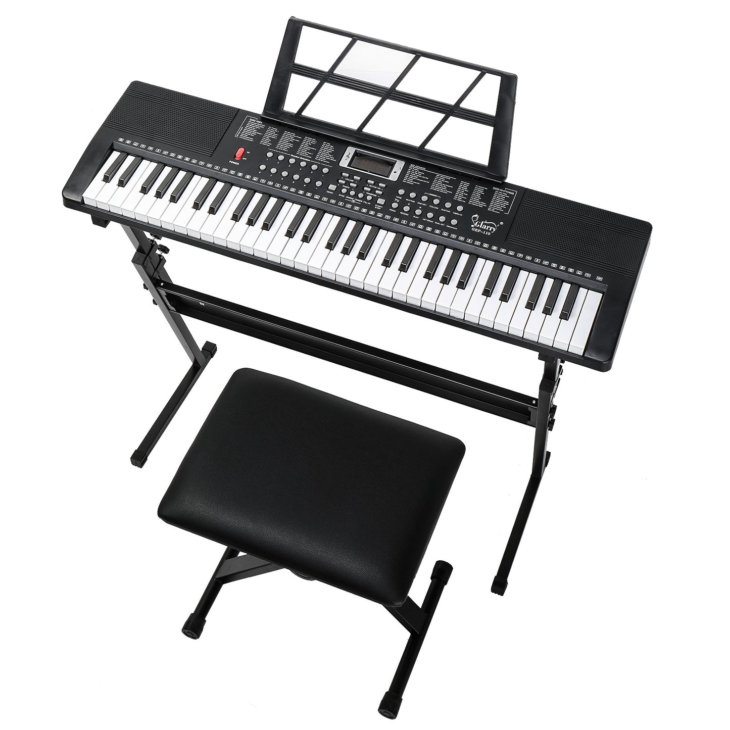 GEP-110 61-Key Keyboard Starter Kit - with Piano Stand, Bench, Built-in Speakers- 3 Teaching Modes for Beginners