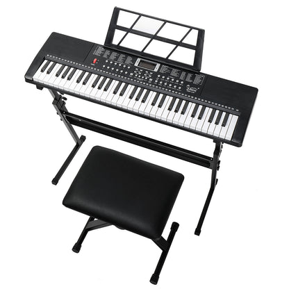 GEP-110 61-Key Keyboard Starter Kit - with Piano Stand, Bench, Built-in Speakers- 3 Teaching Modes for Beginners