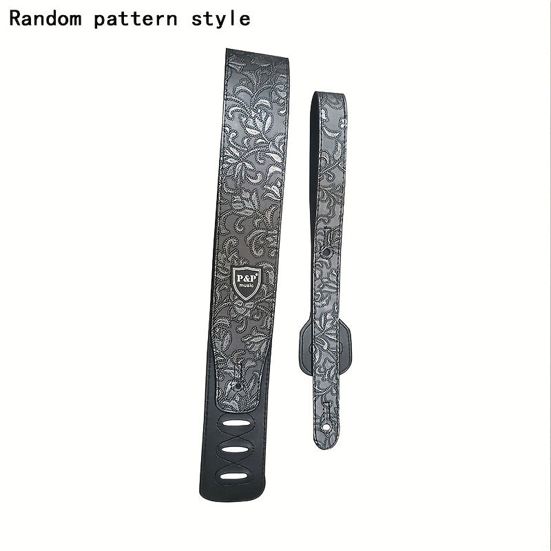 Genuine PU Leather Guitar Strap Compatible for Classical, Bass, Acoustic/ Guitars - Adjustable Soft Strap with Embroidered Belt Loop (Grey////) - Music Accessory for Guitarists