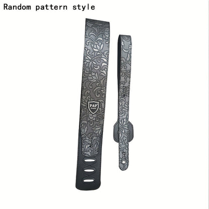 Genuine PU Leather Guitar Strap Compatible for Classical, Bass, Acoustic/ Guitars - Adjustable Soft Strap with Embroidered Belt Loop (Grey////) - Music Accessory for Guitarists