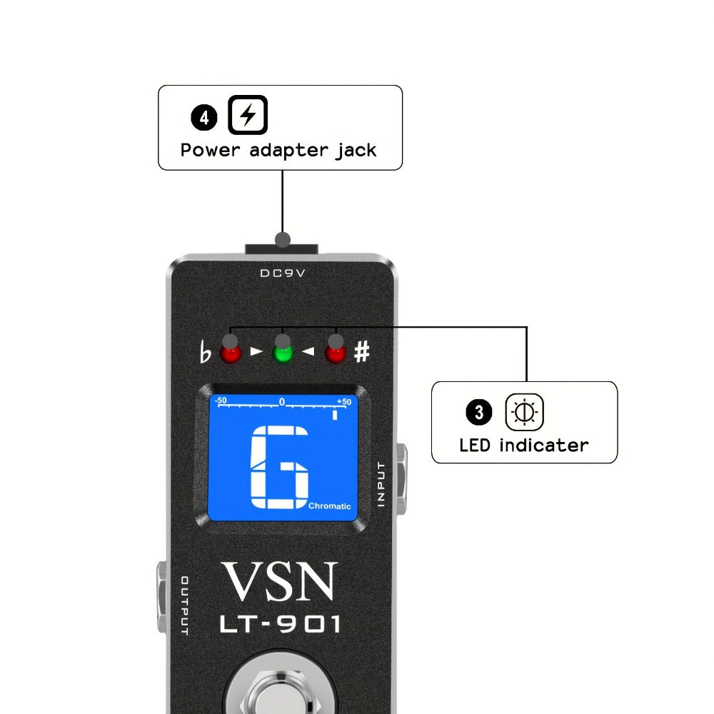 Chromatic Instrument Tuner, Tuner Pedal, True Bypass, Pedal for Guitar and Bass Tuning