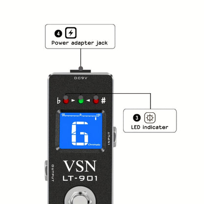 Chromatic Instrument Tuner, Tuner Pedal, True Bypass, Pedal for Guitar and Bass Tuning