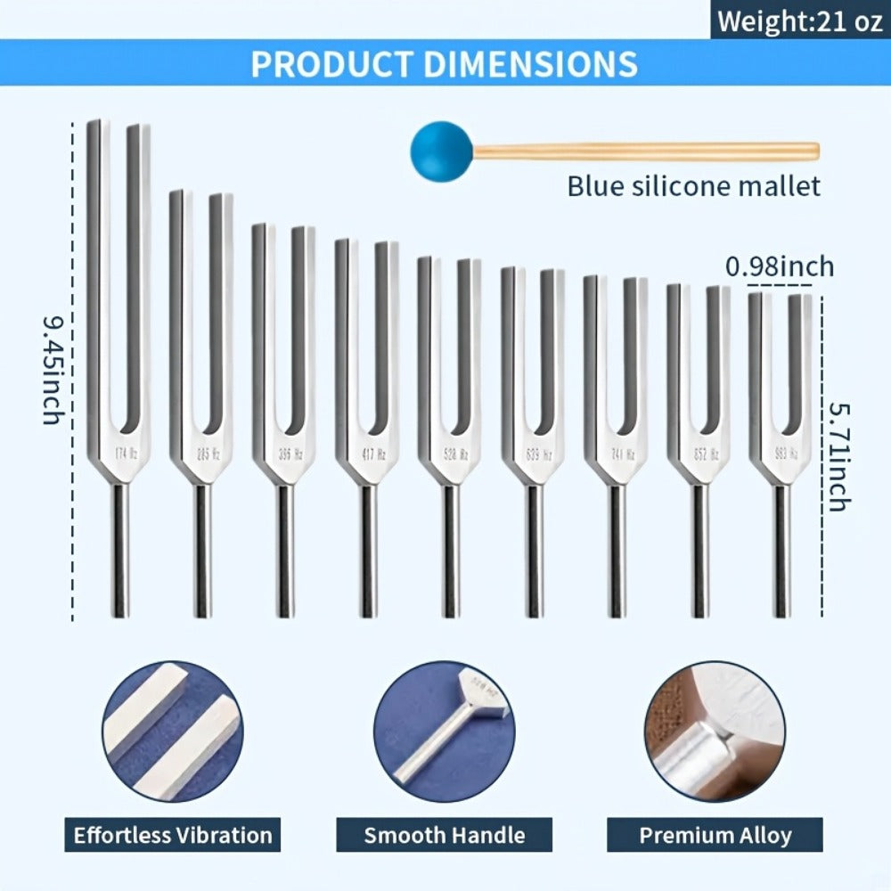 Tuning Fork Set, 9pcs, 174Hz, Forks, Set-with for Pitch Reference