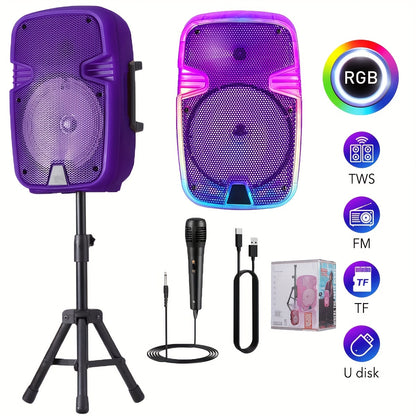 8" Rechargeable Speaker Wireless LED Karaoke Party System USB/SD/FM/AUX W/Mic & Stand