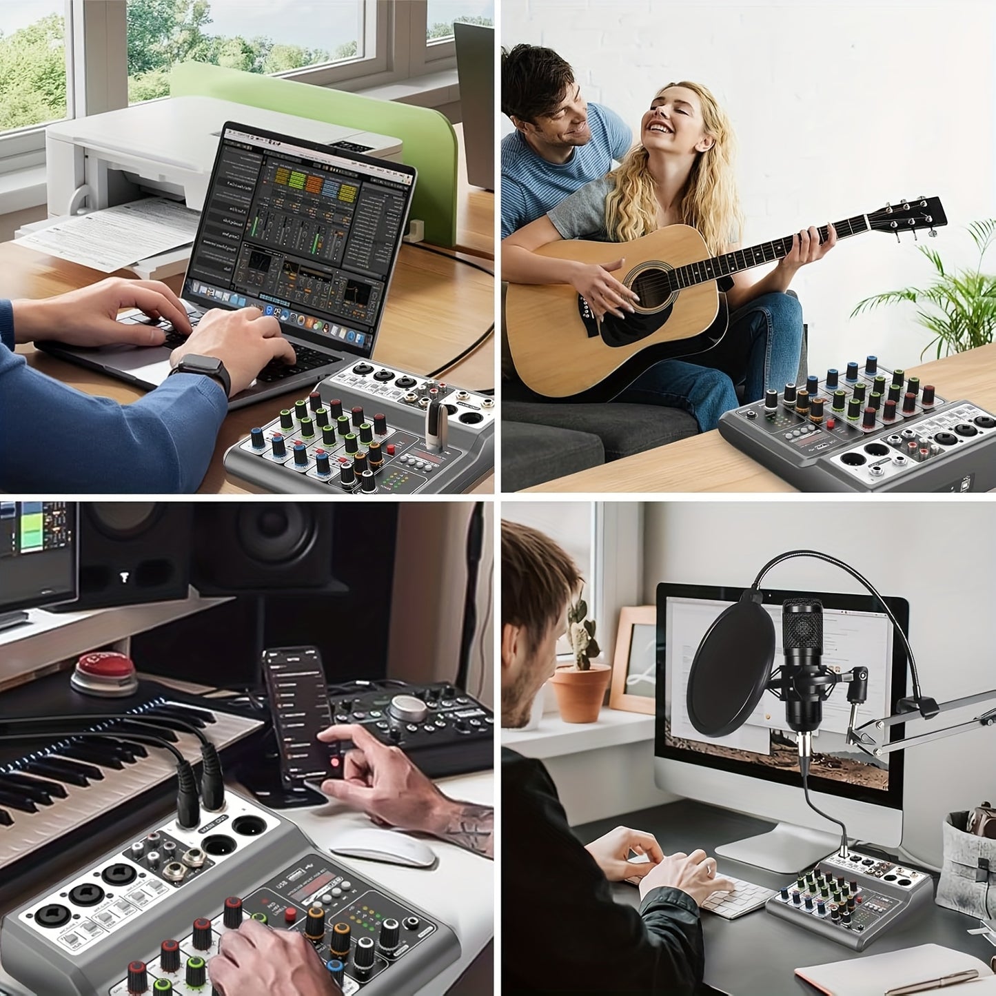 Aveek Professional Audio Mixer, Audio Mixing Console, USB BT Echo Delay Effect with 5-channel Audio Interface, Phantom Power Input Stereo DJ Mixer for Recording, Live Broadcasting And Podcasts.