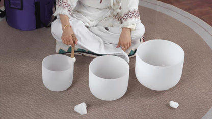 Quartz Crystal Singing Bowl Set, 7 to 11-Inch Three-Bowl Set with Case