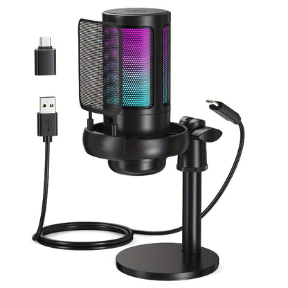 Recording Microphone, USB, RGB, USB-C, Computers, Ideal for Recording and Streaming