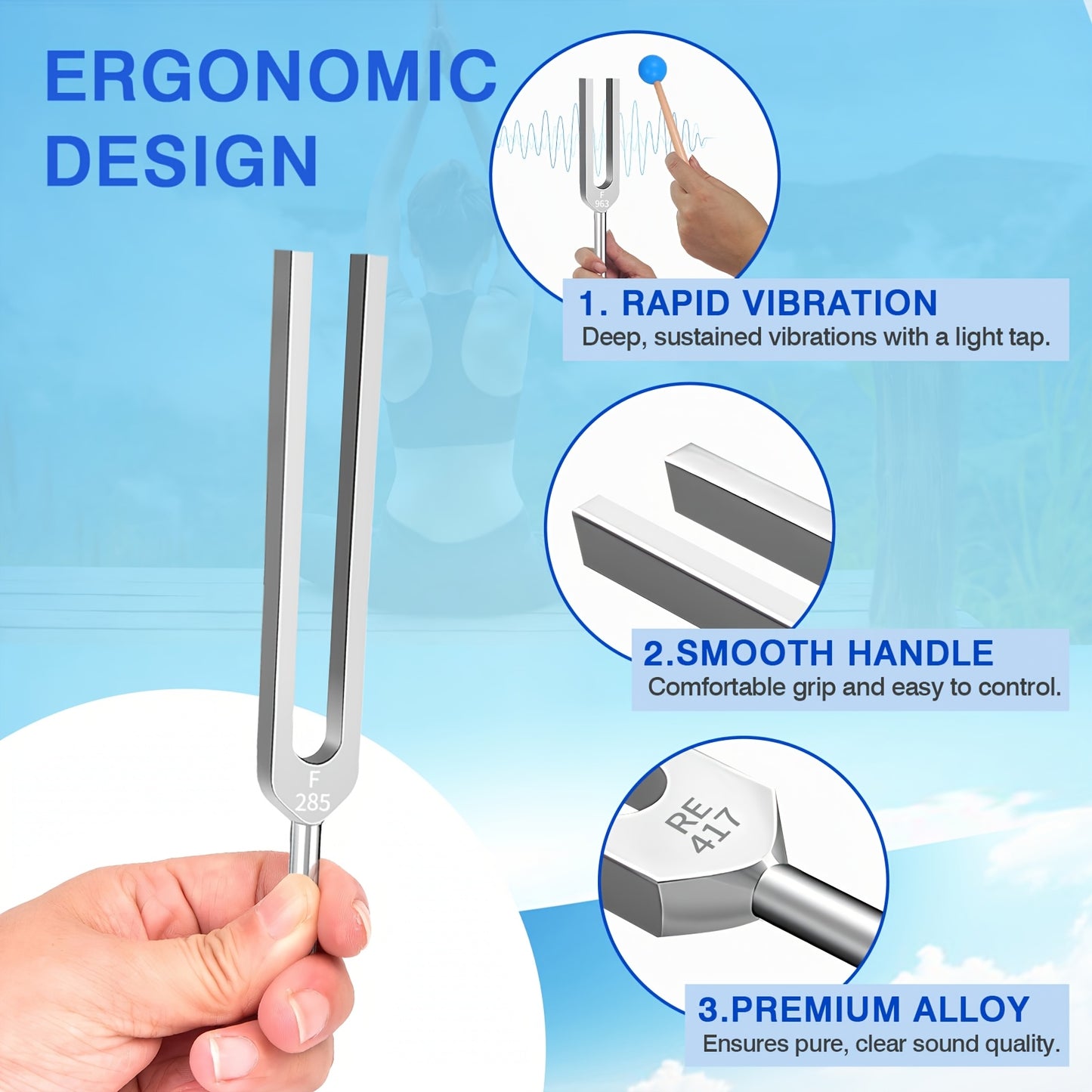 9pcs Tuning Forks Set-with Tuning Fork Hammer Storage Pouch - Music Tuning Fork Mallet Set 174Hz, 285Hz, 396Hz, 417Hz, 528Hz, 639Hz, 741Hz, 852Hz, 963Hz-Yoga Meditation Accessories And Sound Music, Surprise Gift