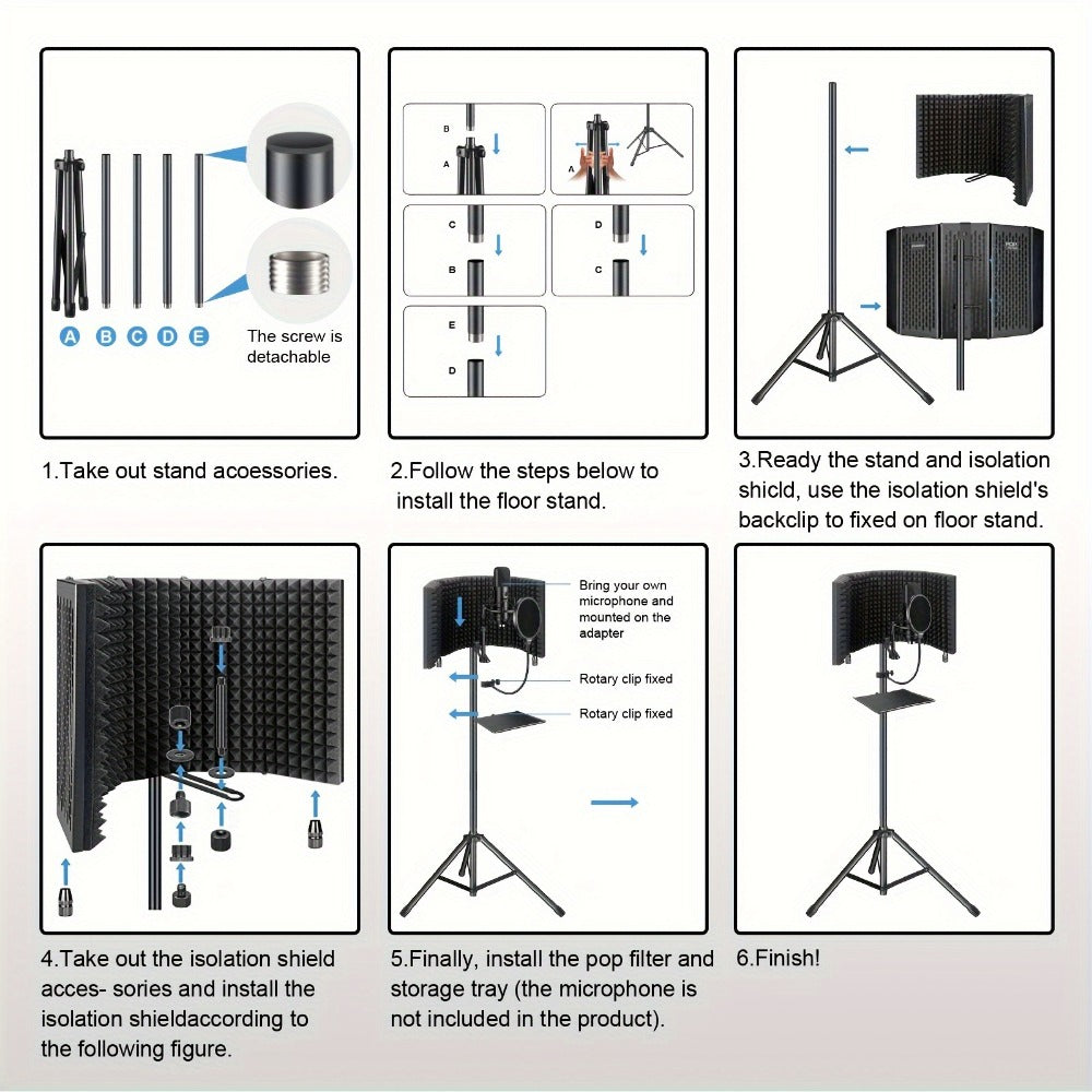 Microphone Isolation Shield, Foldable for Reducing Nearby Room Reflections Around A