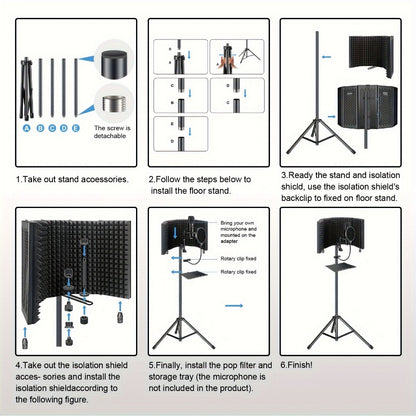 Microphone Isolation Shield, Foldable for Reducing Nearby Room Reflections Around A