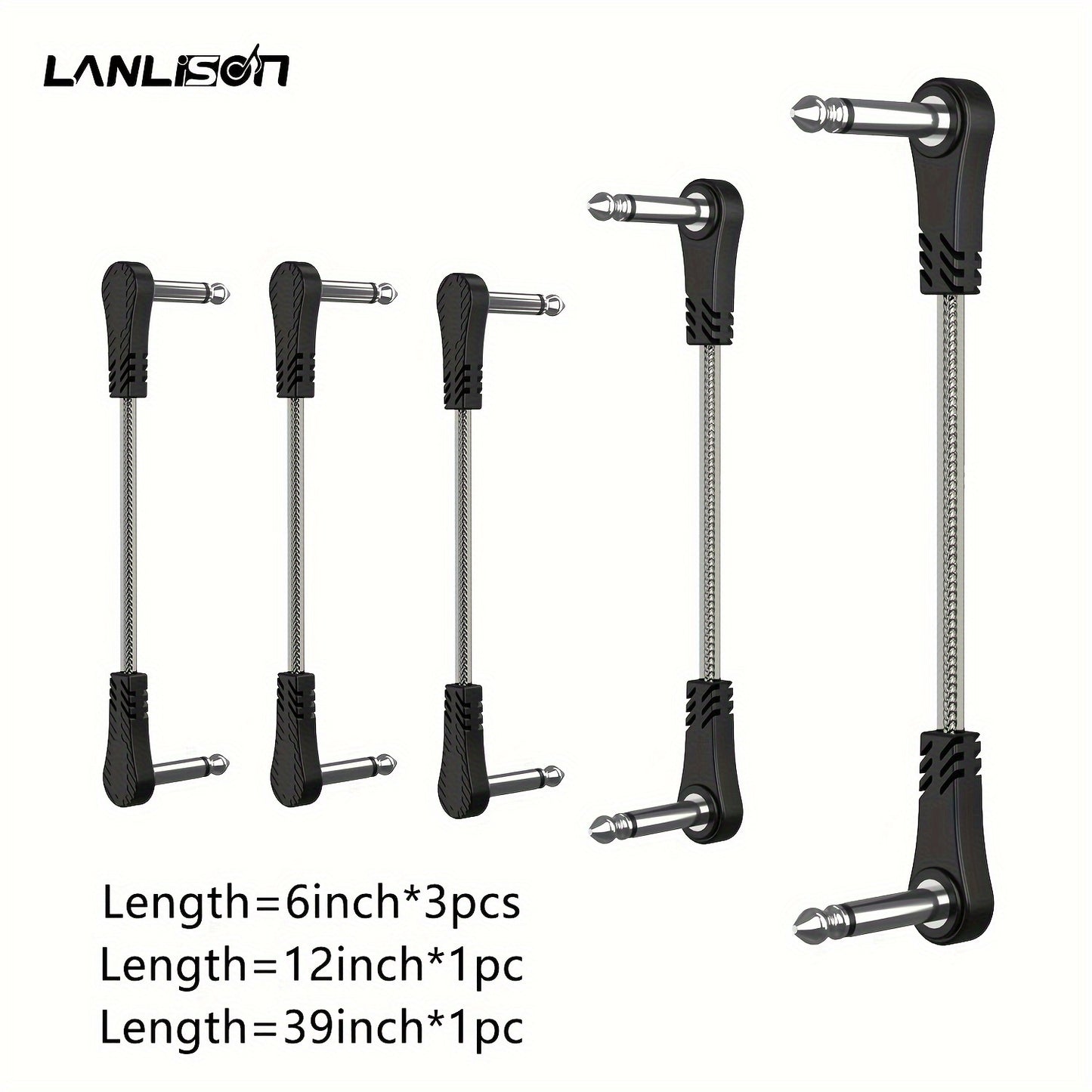 15CM * 3pcs/ 15CM * 5pcs/ 15CM * 3pcs + 30CM * 1pc + 100CM * 1pc Inch Guitar Effects Pedal Cable Connector 1/4" Right Angle TS Mono Black