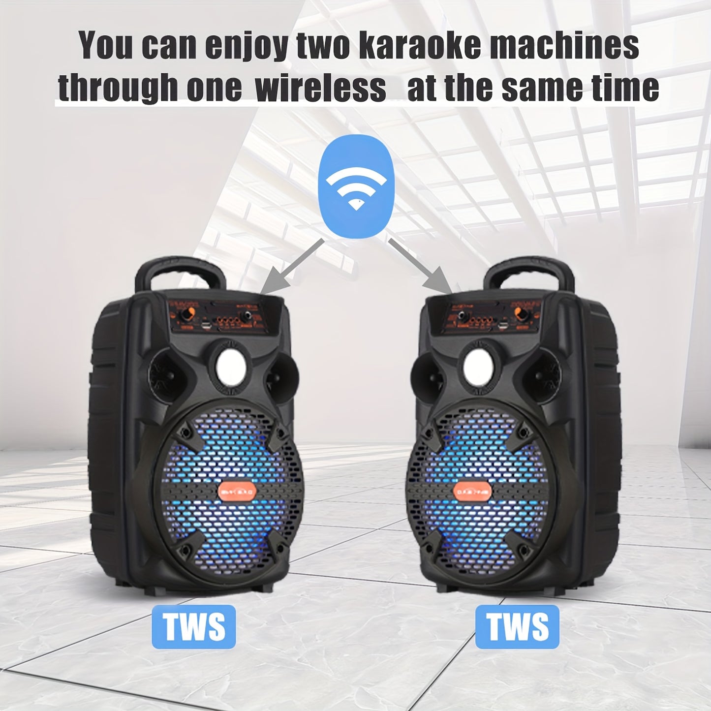 [Portable, BT/TF/TWS/USB/AUX] 1000W Rechargeable Outdoor Wireless Speaker Portable PA System W/ 8" Subwoofer, LED Lights, BT/TF/TWS/USB/AUX, Includes Microphone And Stand, Perfect for Party, Camping, Beach