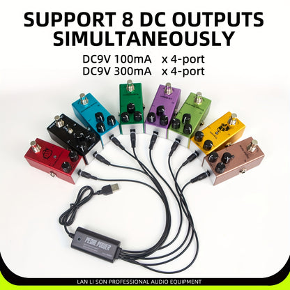 Lanlison Guitar Pedal Power Supply - 8-Port Isolated DC Outputs, USB Charging Adapter for Effects & Accessories, Power Supply for Guitar Pedal