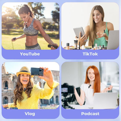 2pcs Wireless Lavalier Microphone for Phone-Android, iPad, Tablets, Mini Microphone with Noise Canceling, 65FT Transmission, Professional Lapel Mic for Video Recording|Live Streaming|wireless microphones