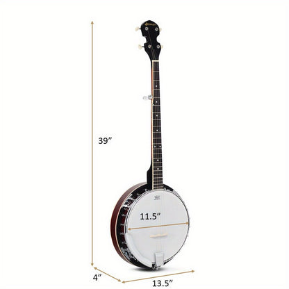 5-String Closed-Back Banjo, 24-Bracket Beginner Instrument with Case