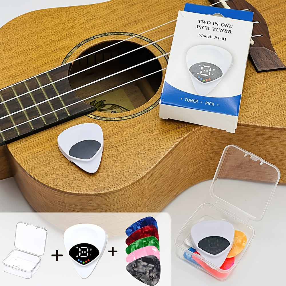 2in 1 Pick Tuner Set-Include Pick Tuner*1+Picks*5+Storage Box*1- Gitar Picks-Guitar Tuner on - Use for Guitar Bass Violin Ukulele