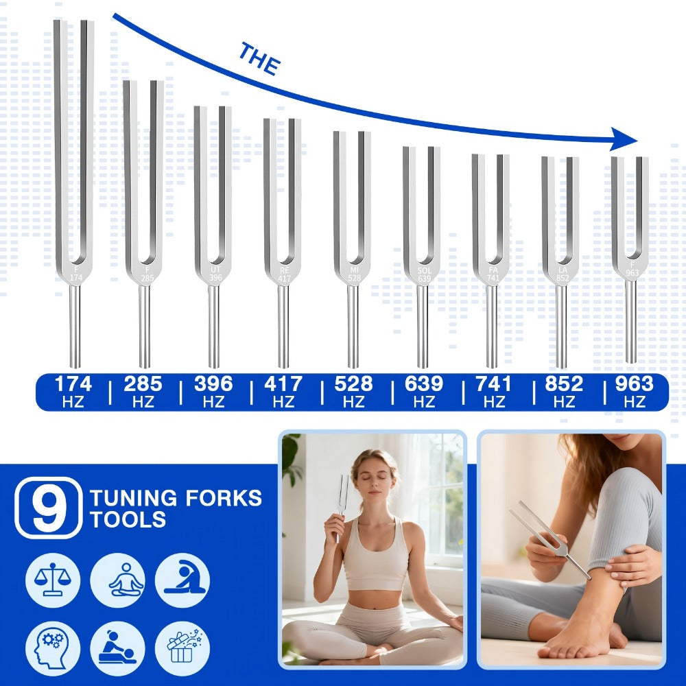 Tuning Fork Set, 9pcs, 174Hz, Forks, Set-with for Pitch Reference