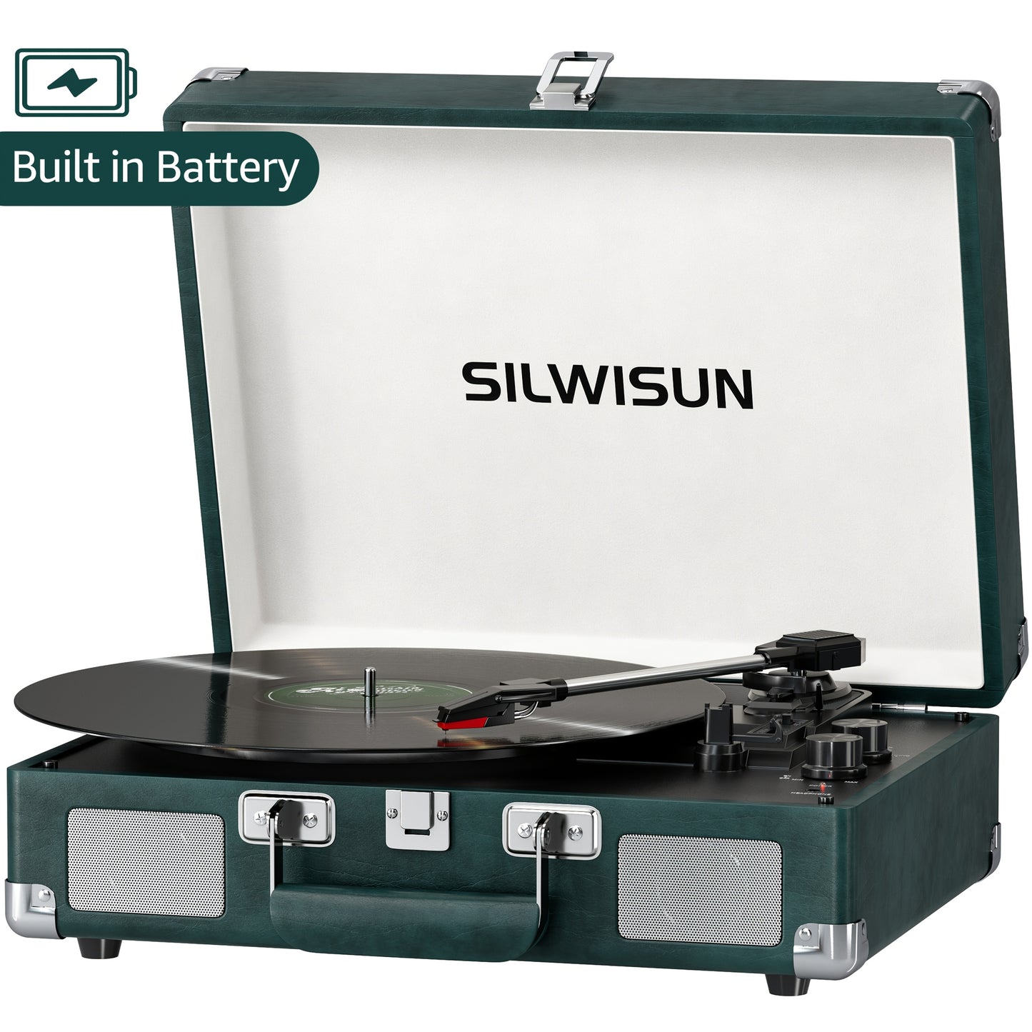 Vinyl Record Player Built in Battery 3 Speed Turntable with Wireless, Portable Suitcase, Built in Speakers, 3.5Mm Headphone Jack Aux In/Rca Out for Home Decoration Gift Pink Green Brown Black