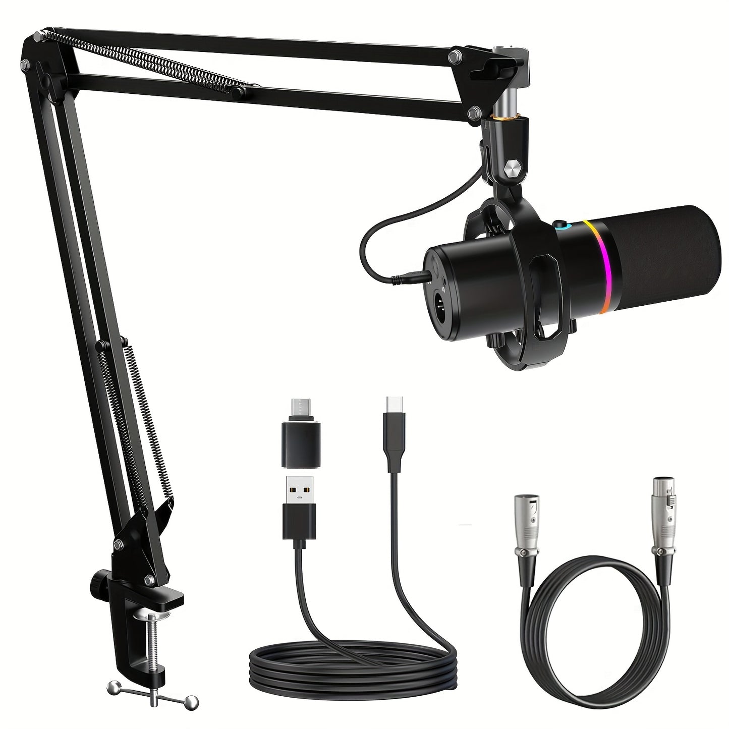 Socodox XLR/USB Dynamic Microphone Kit, RGB Podcast Mic with Software, Mute, Gain Knob, Volume Control, Boom Arm for Streaming, Gaming, Voice-Over, Recording- Black