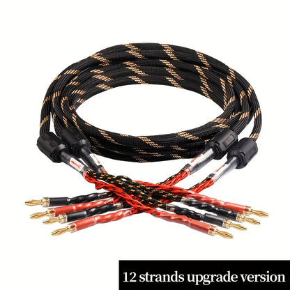 YYAUDlO Premium HlFi Speaker Cables - 1 Pair, High-End OCC Composite Cables for Hi-Fi Systems & Banana Plug Speakers, Black with Red/White Stripes, Male to Male Connector, Imported U. S. Hifi Speaker Cable, Sound System Wiring, Home Audio Setup, Sleek Des
