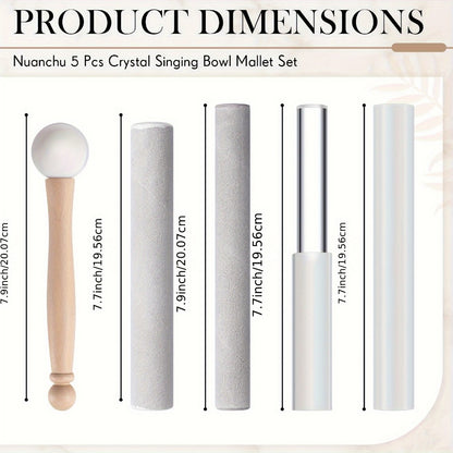 Crystal Singing Bowl Mallet Set, 5-Piece Percussion Striker Kit