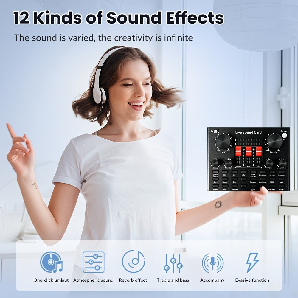 USB Audio Interface, V8K + BM800, USB-C, USB, Podcast, Equipment, Bundle for Recording