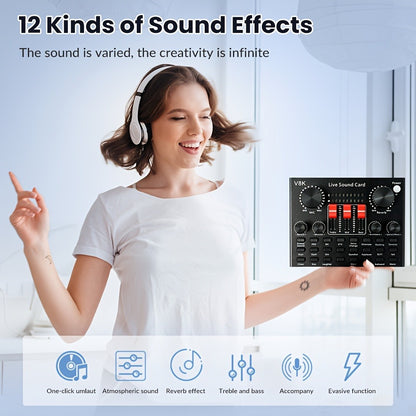 USB Audio Interface, V8K + BM800, USB-C, USB, Podcast, Equipment, Bundle for Recording
