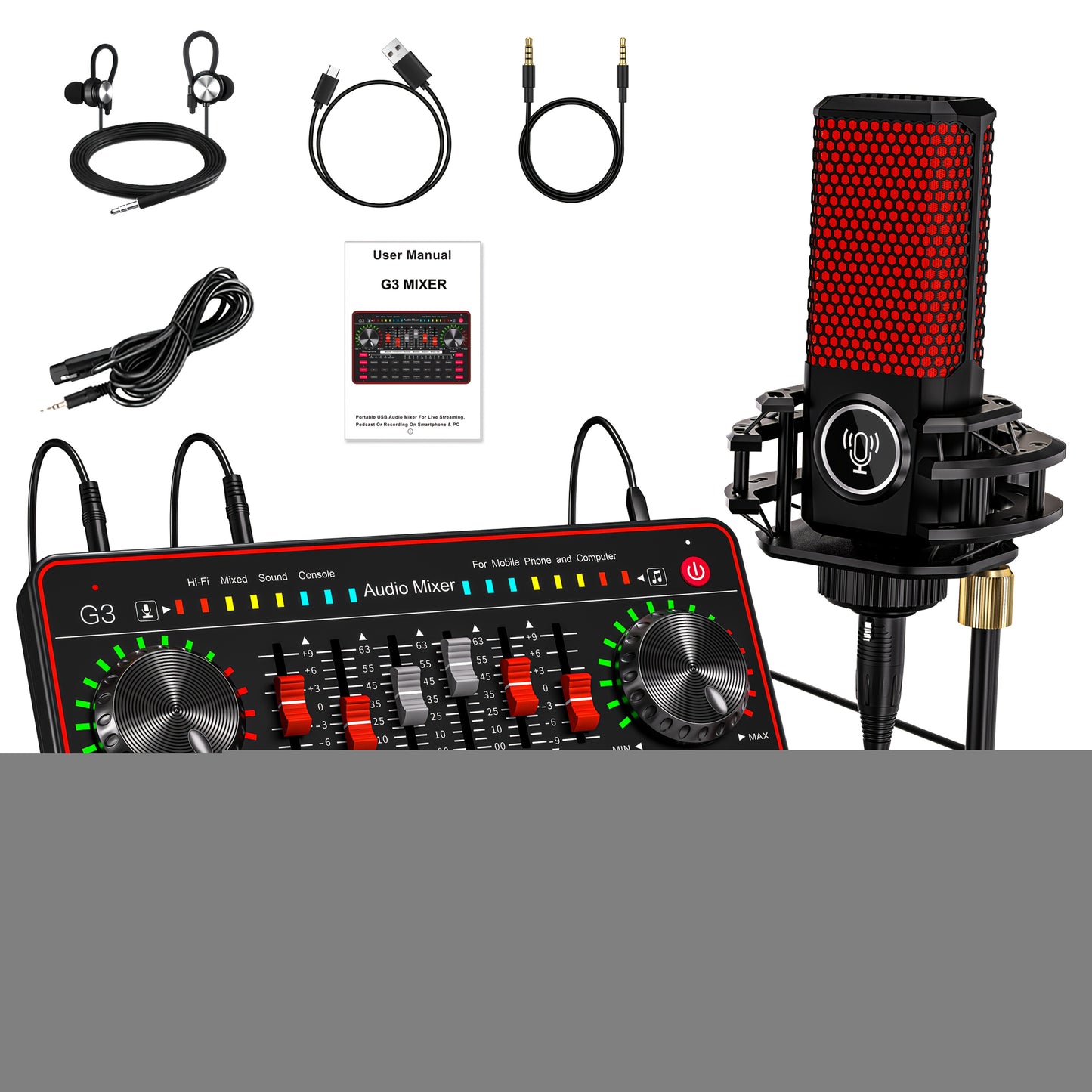 G3 Podcast Influencer KOL, Singing Gaming DJ Mixing Station Controller Equipment, Studio Professional Recording, Electronic Music Mixer Power Conditioner Karaoke Machine, Available Dynamic Condenser Wireless Microphone Portable Microfono Inalambrico