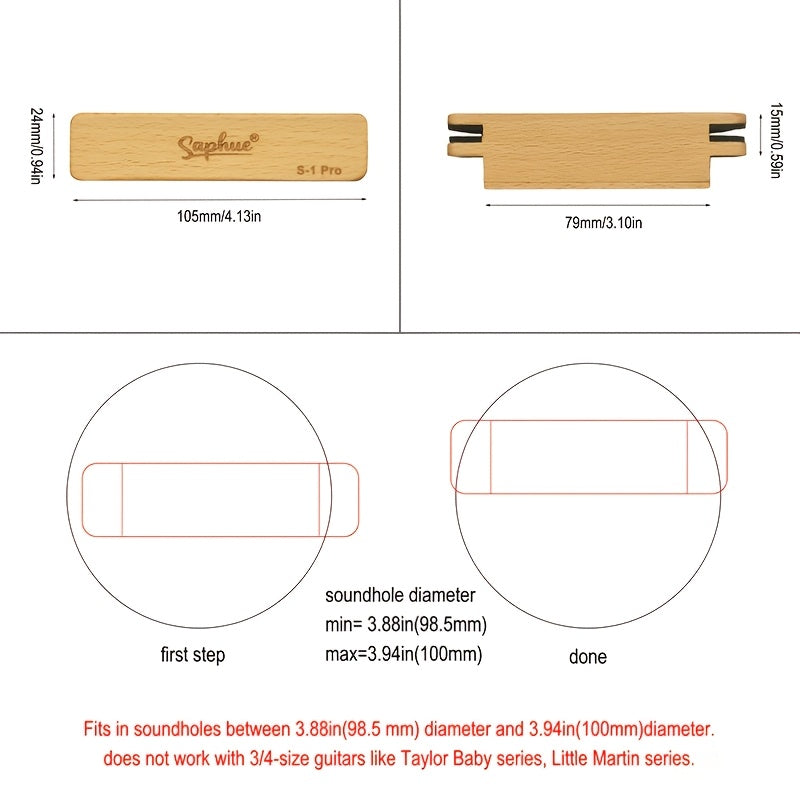 Saphue S1-Pro Professional Acoustic Guitar Pickup with Volume/Tone Control - Beech Wood Soundhole Magnet, Alnico V Magnet, 6.35mm Jack Output, Passive Sound System for Piezoelectric-like Performance, Compatible with Acoustic Guitars (No /Electronics